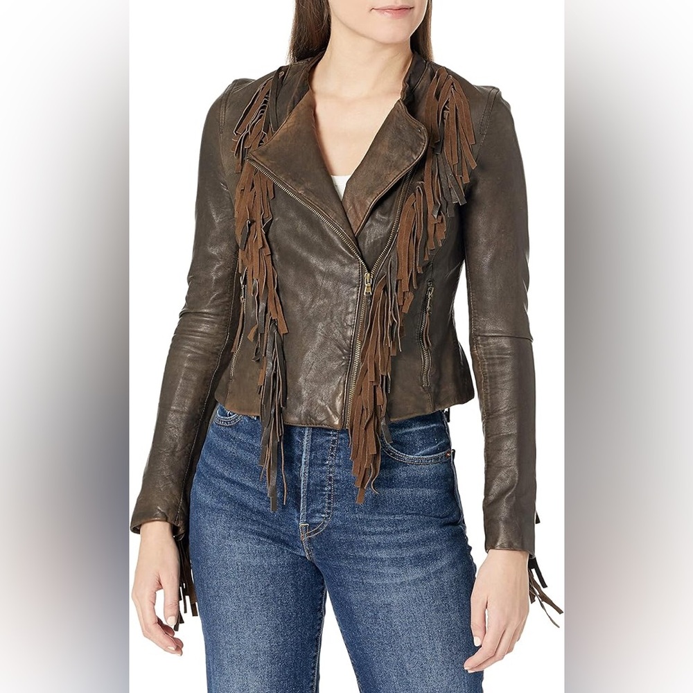 Levi's Women's Vintage Leather Fringe Jacket, Brown size xs